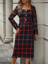 Women's Plaid Pattern Short Jacket And Skirt Set
